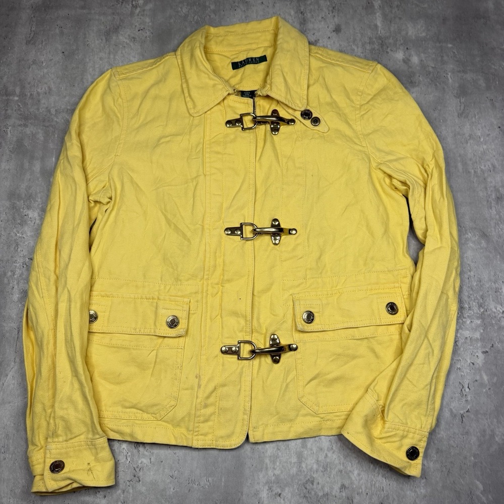 Lauren Ralph Lauren Fireman Clasp Toggle Jacket Women's M Yellow Cotton Linen